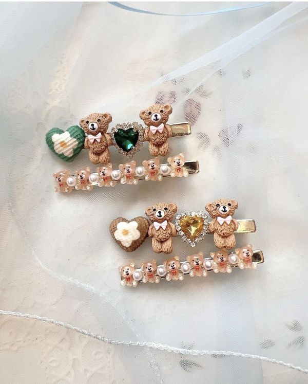 超可愛樹酯小熊兩件式壓夾/側邊夾 