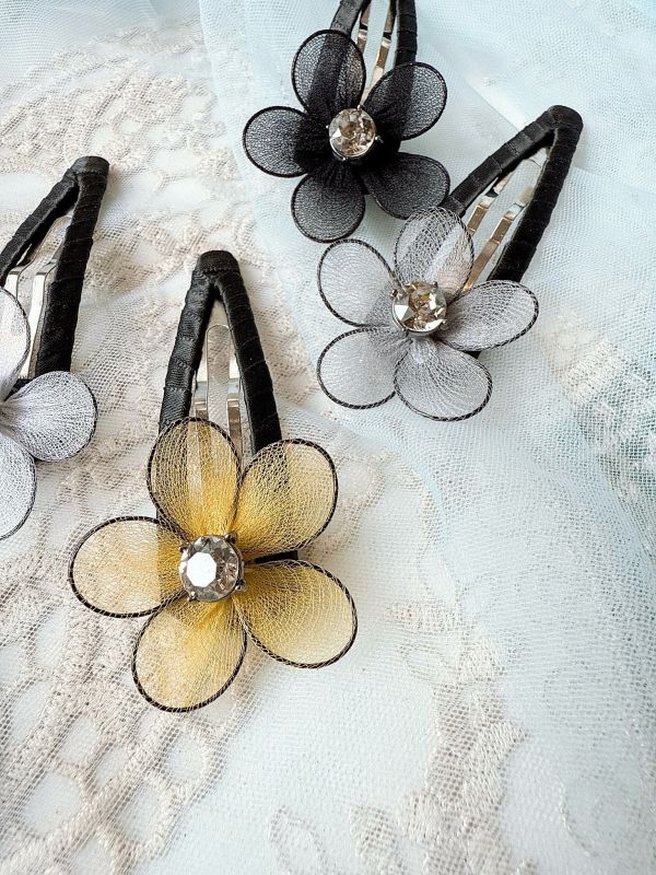 手工立體棉絲花自動髮夾啪啪夾 