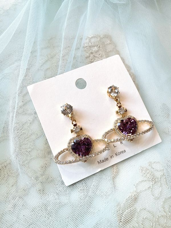 閃耀鋯石垂墜土星鋼針耳環 