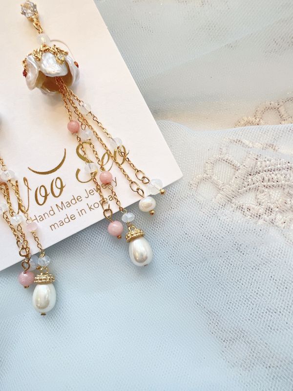 淡水珍珠花系列垂墜流蘇氣質銀針耳環 