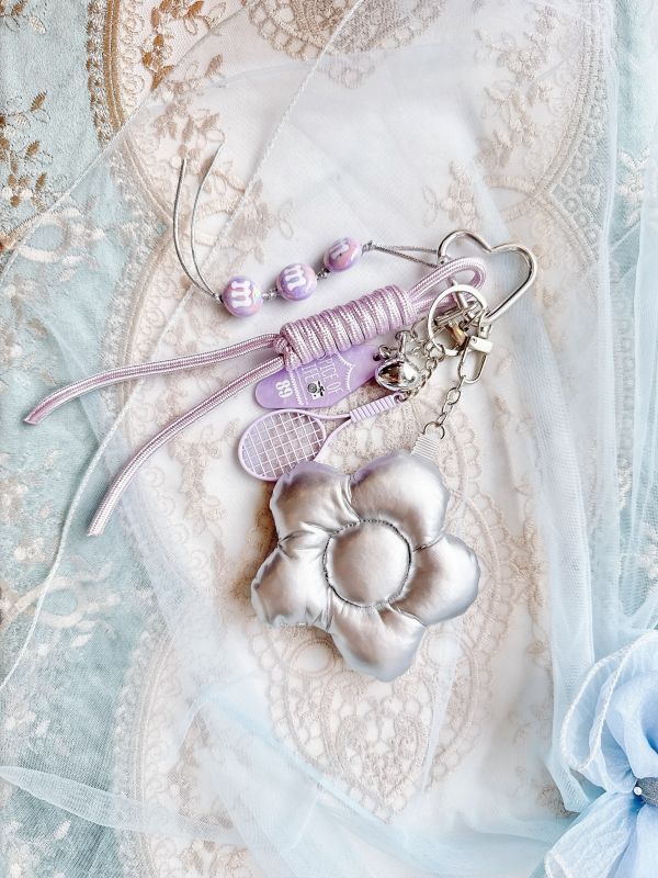 網球主題可愛花朵紫色系多層次掛飾/吊飾 