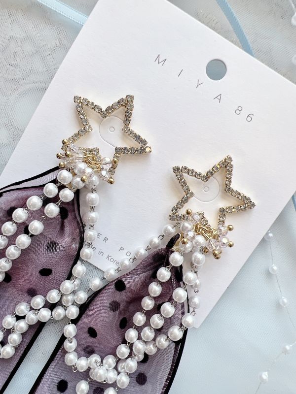 星星垂墜紫色系點點個性珍珠大耳環 