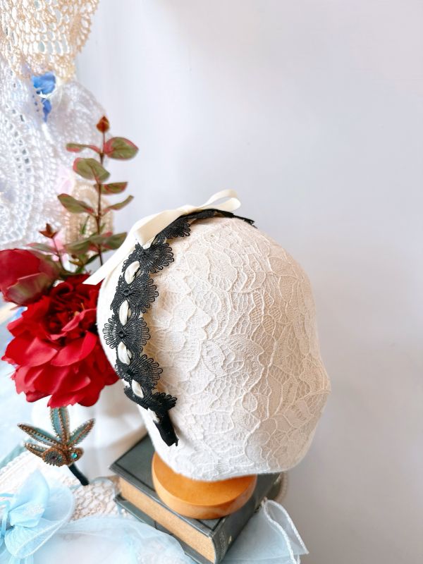 蕾絲交織緞帶精緻蝴蝶結髮圈 