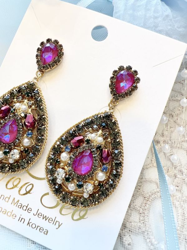 波希米亞復古華麗水滴型耳環 