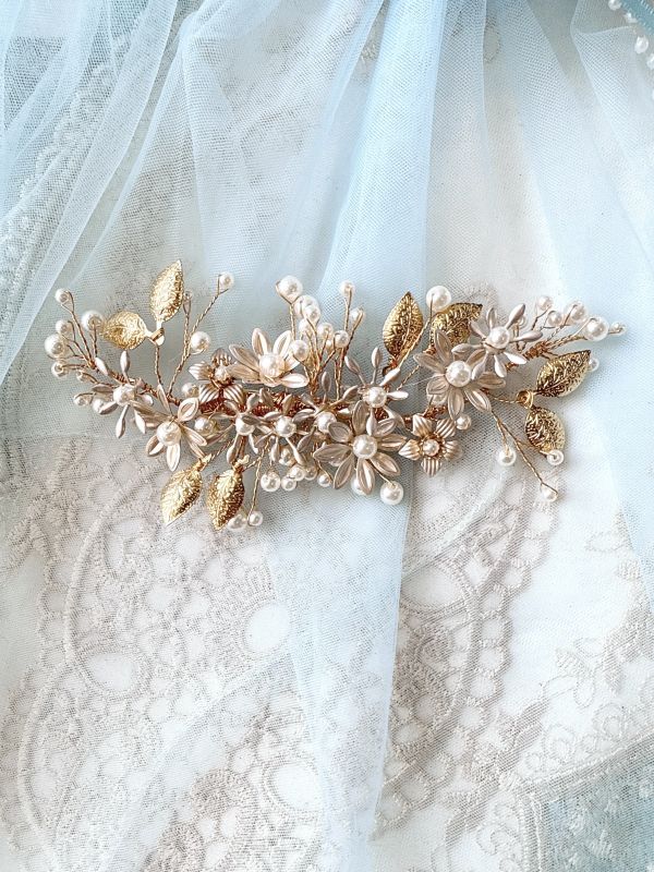 新娘頭飾金屬珍珠花髮夾 