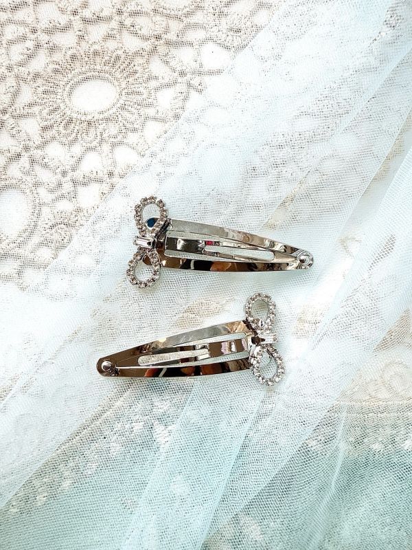 金屬質感蝴蝶結水鑽髮夾啪啪夾 