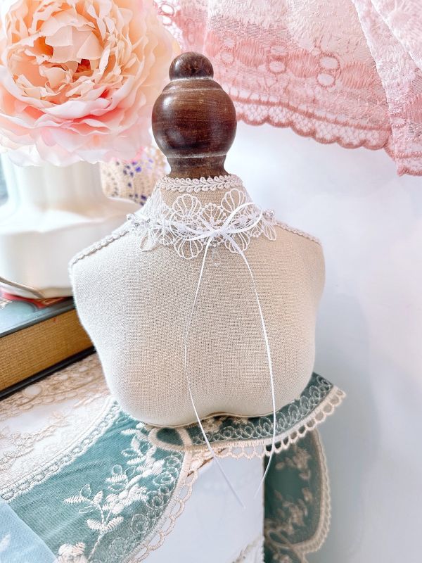 法式蕾絲珍珠垂墜蝴蝶結頸鏈 