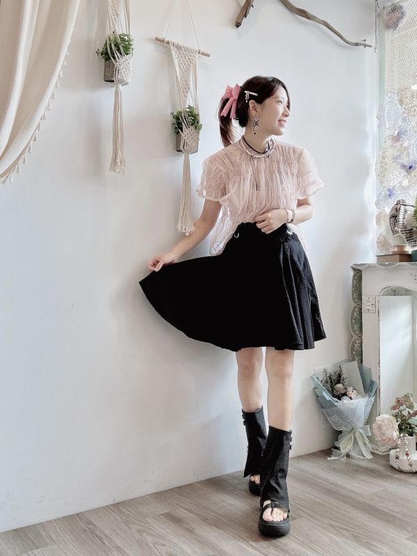 兩件式兩面穿彈性雪紡綁帶小罩衫 