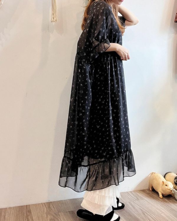 兩件式小碎花雪紡洋裝 