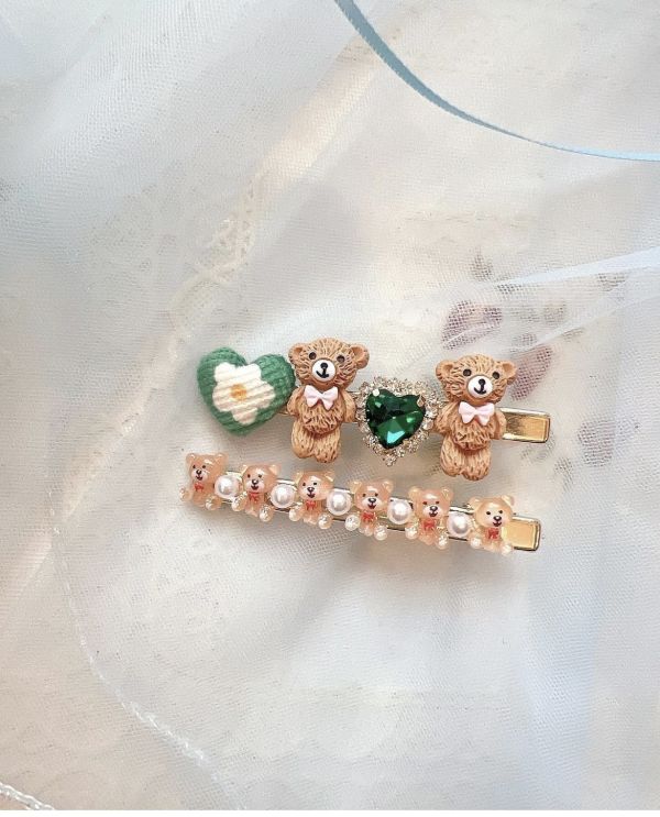 超可愛樹酯小熊兩件式壓夾/側邊夾 