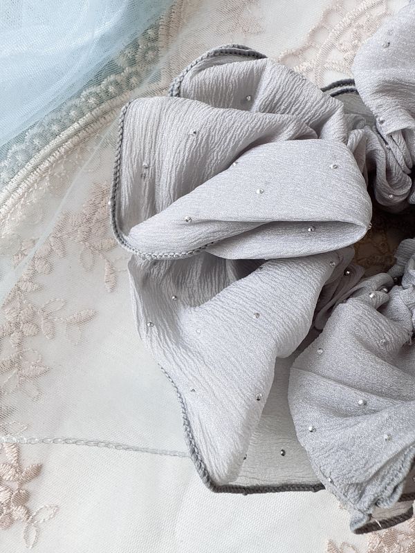 雙層立體雪紡珠釘閃亮亮質感髮束 