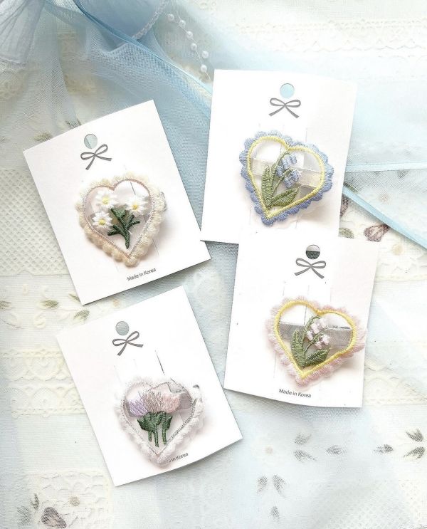 小朋友蕾絲刺繡愛心小髮夾 