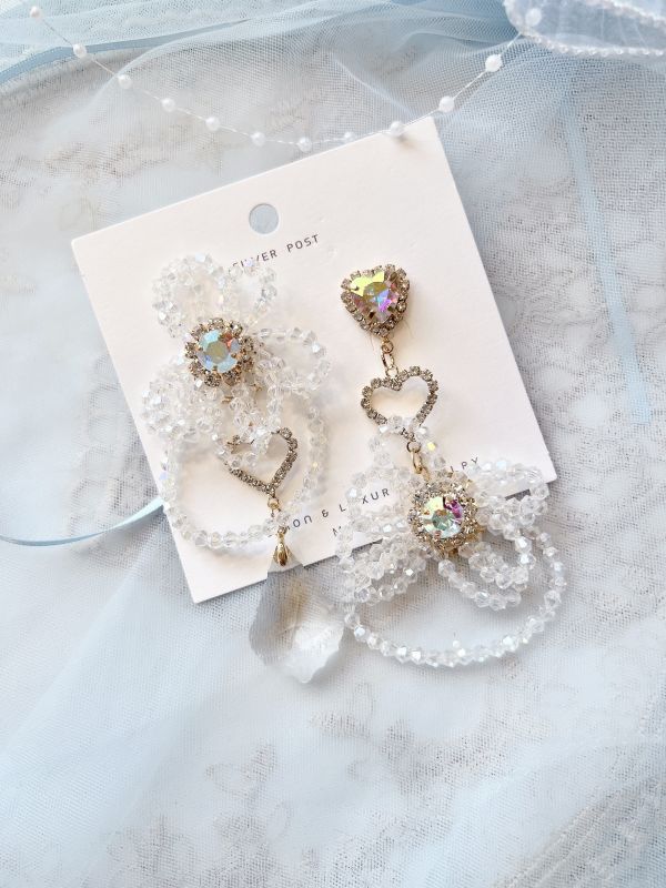 華麗水晶多層次串珠不對稱大耳環 