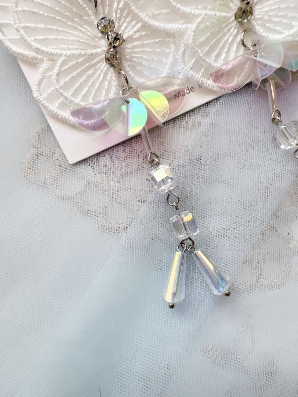 蕾絲雙層蝴蝶結水晶垂墜氣質感銀針大耳環 