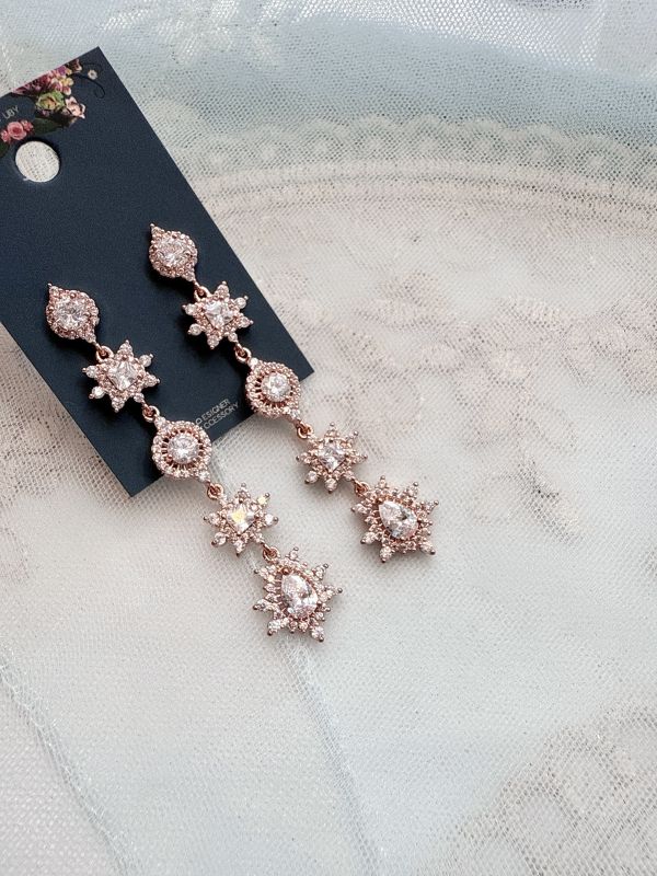 玫瑰金氣質高質感鋯石耳環 