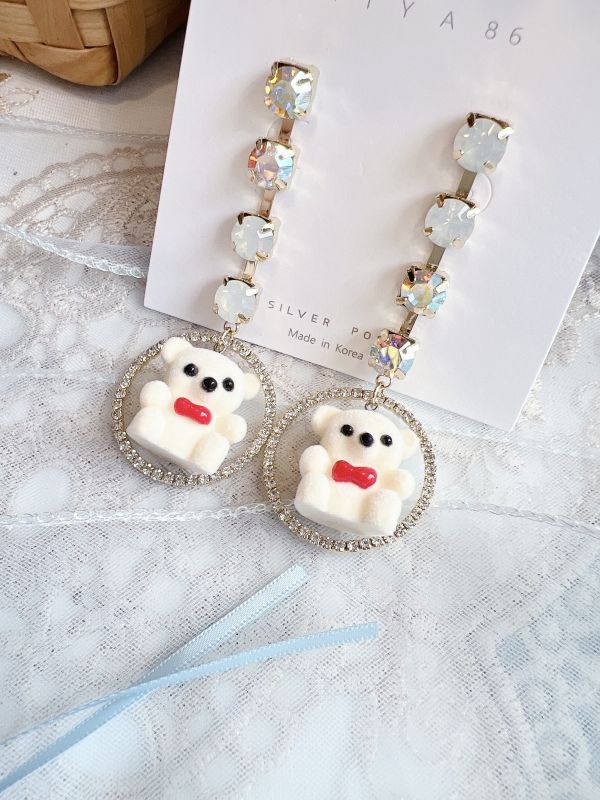 蛋白石閃鑽垂墜可愛小熊簡約款 