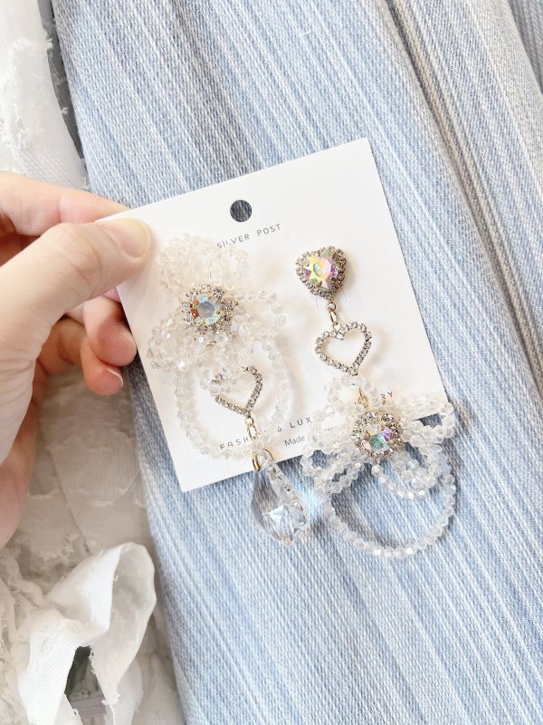 華麗水晶多層次串珠不對稱大耳環 