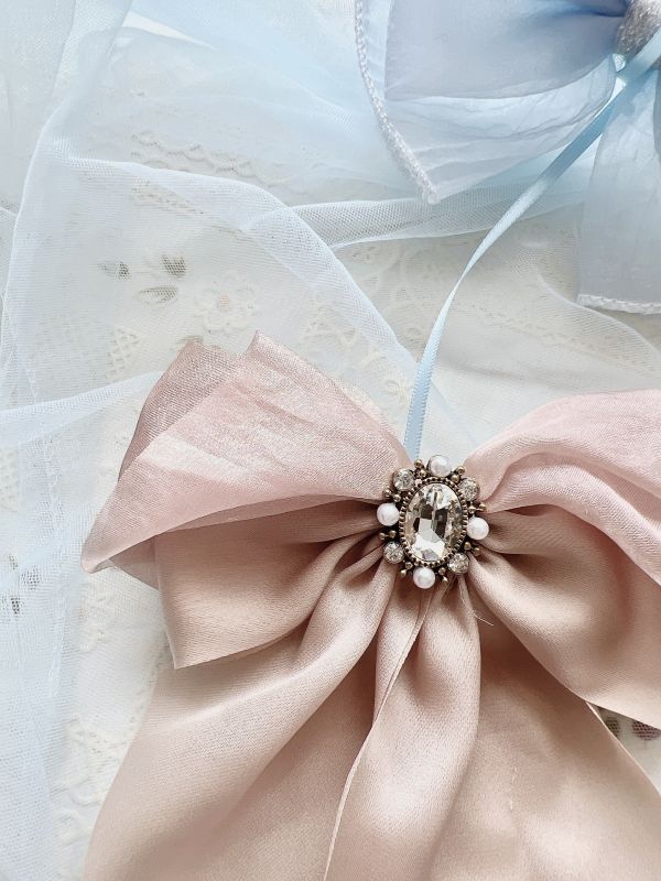 絲光雪紡拼色蝴蝶結彈跳夾 