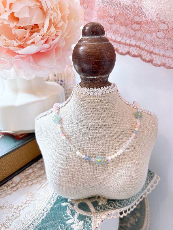 可愛串珠原石小花頸鏈 