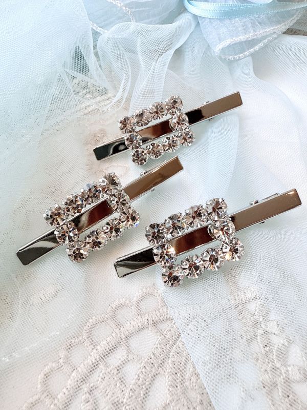 水鑽閃亮亮方型俐落髮夾 