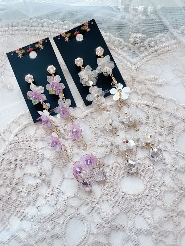 鋯石立體亮片水晶垂墜鋼針耳環 