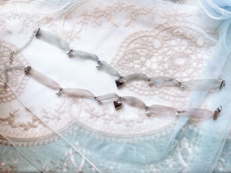 晚霞柔光雪紡垂墜愛心頸鏈短鏈 