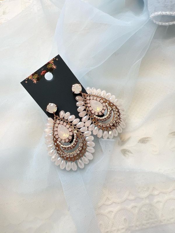 手工設計復古感水晶串珠水滴型耳環 