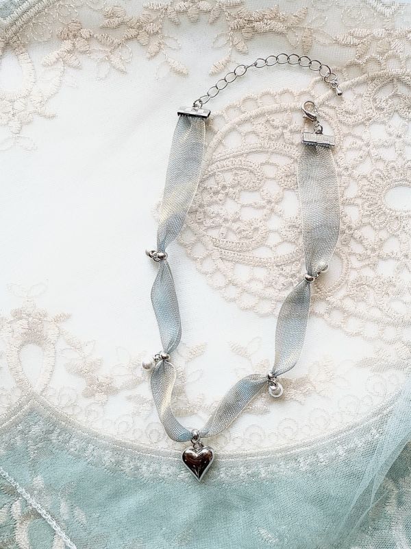 晚霞柔光雪紡垂墜愛心頸鏈短鏈 