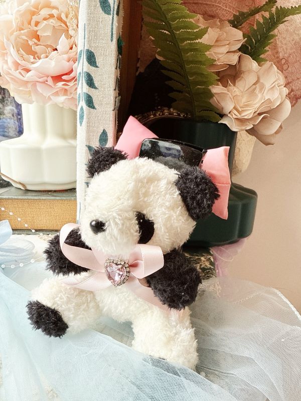 超可愛熊貓娃娃不對稱胖胖蝴蝶結抓夾 