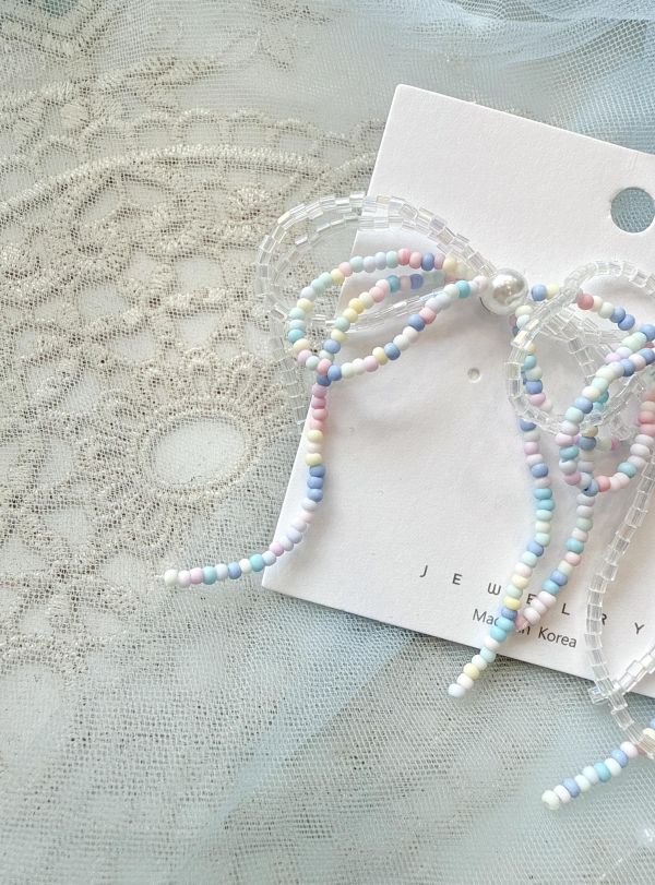 彩色串珠多層次蝴蝶結耳環 