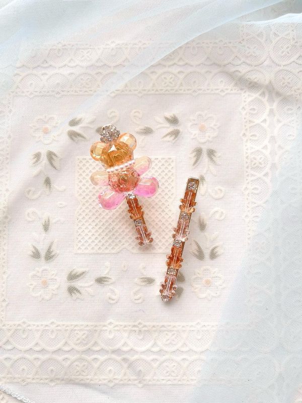 兩件式立體閃亮亮樹酯小熊髮夾 