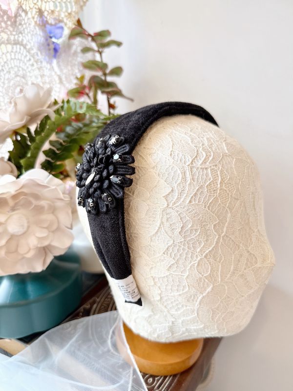 蕾絲花瓣復古厚棉寬版髮圈 