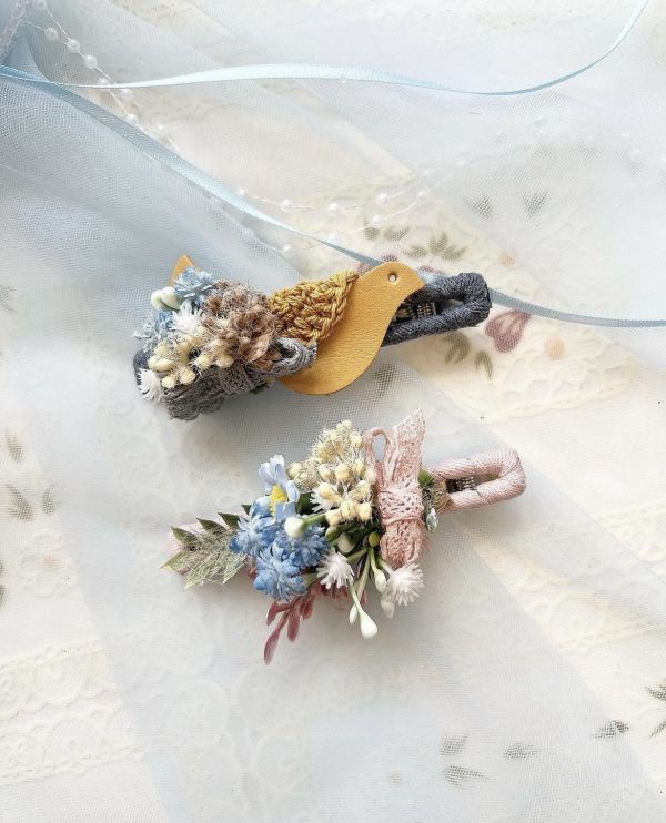 手工森林系樹酯鳥語花香兩件式髮夾 