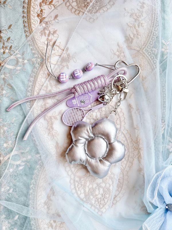 網球主題可愛花朵紫色系多層次掛飾/吊飾 