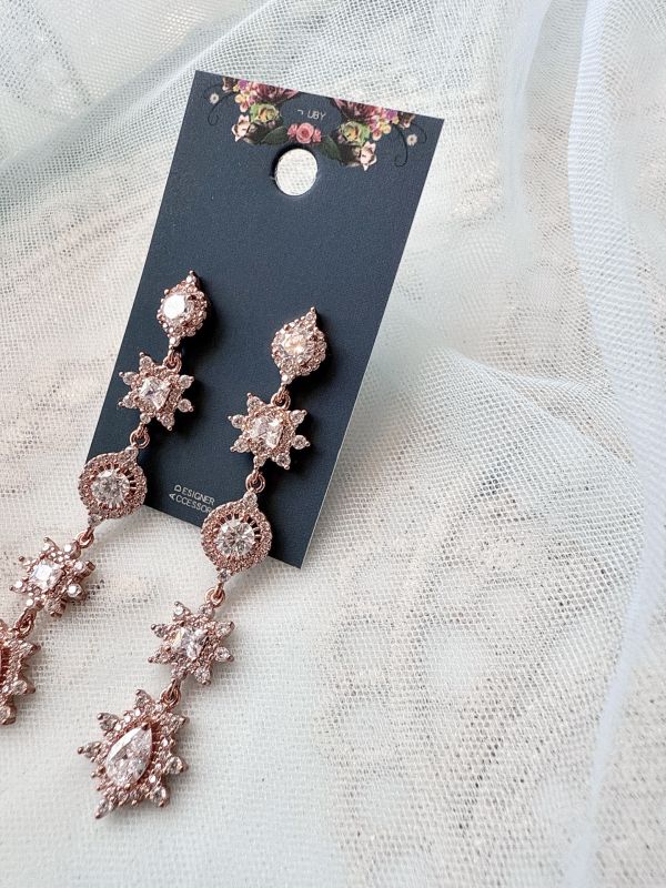 玫瑰金氣質高質感鋯石耳環 