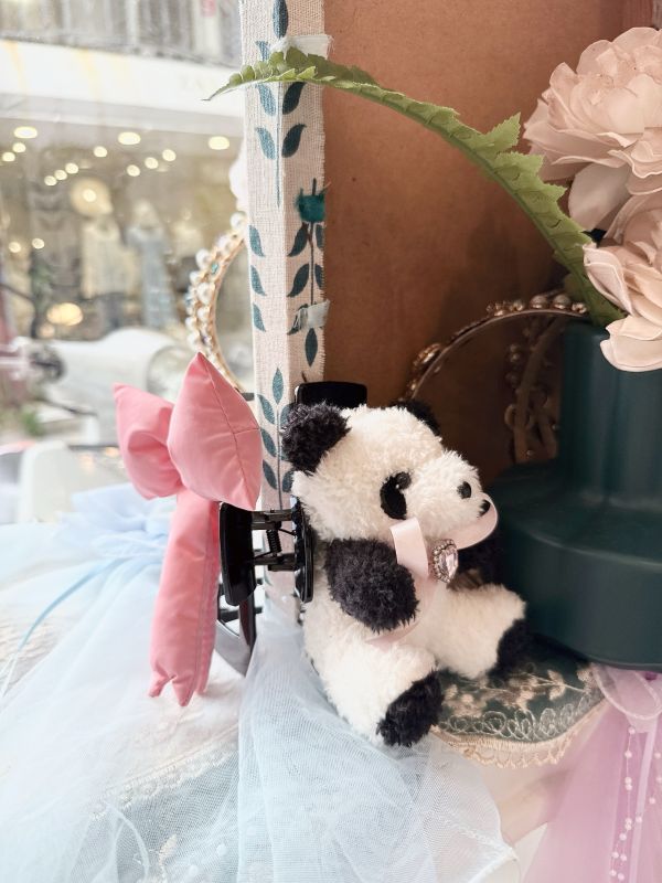 超可愛熊貓娃娃不對稱胖胖蝴蝶結抓夾 