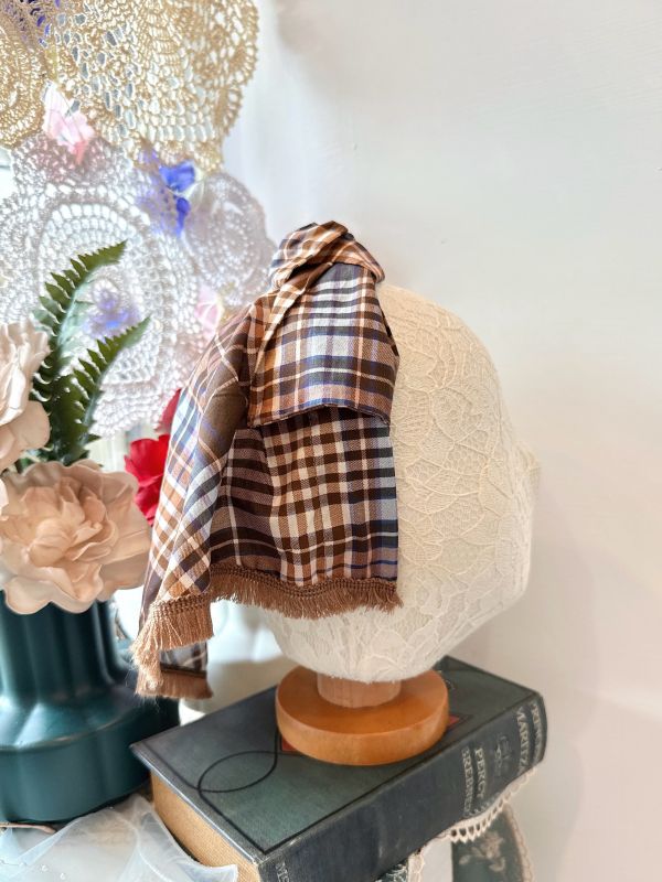 打結式仿帽格紋流蘇造型日系髮圈 