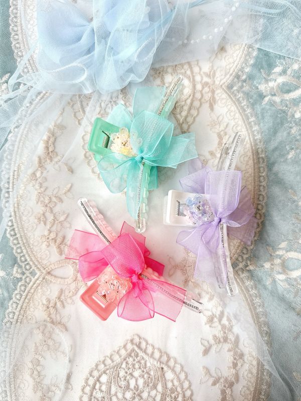 繽紛亮色雪紡蝴蝶結樹酯排鑽抓夾 