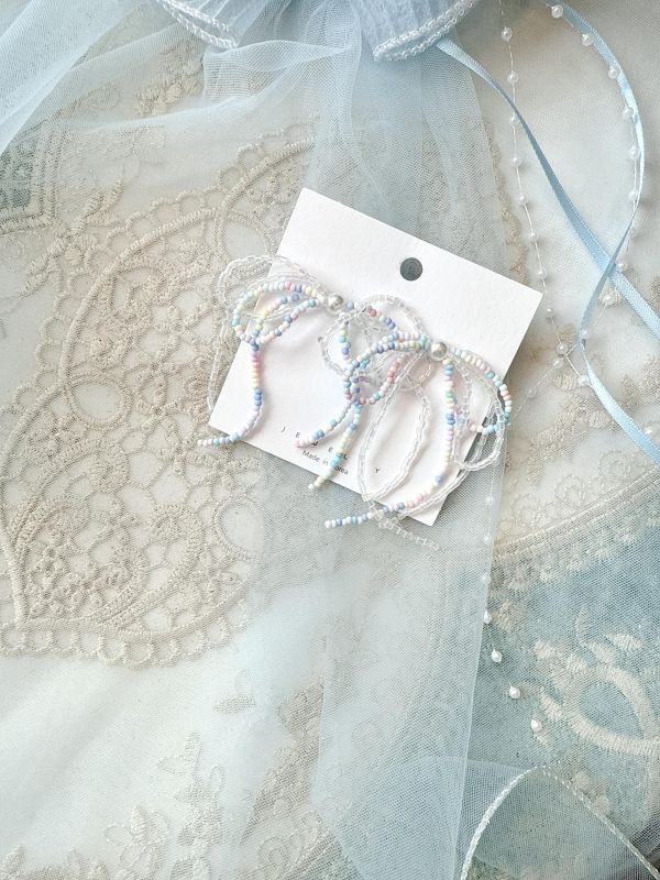 彩色串珠多層次蝴蝶結耳環 