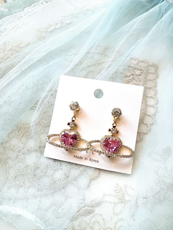 閃耀鋯石垂墜土星鋼針耳環 