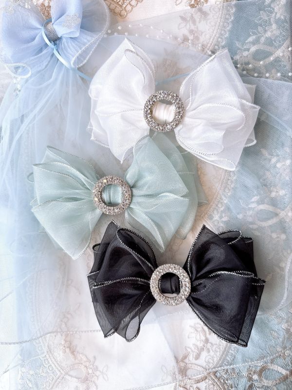 銀蔥雪紡華貴蝴蝶結髮夾 