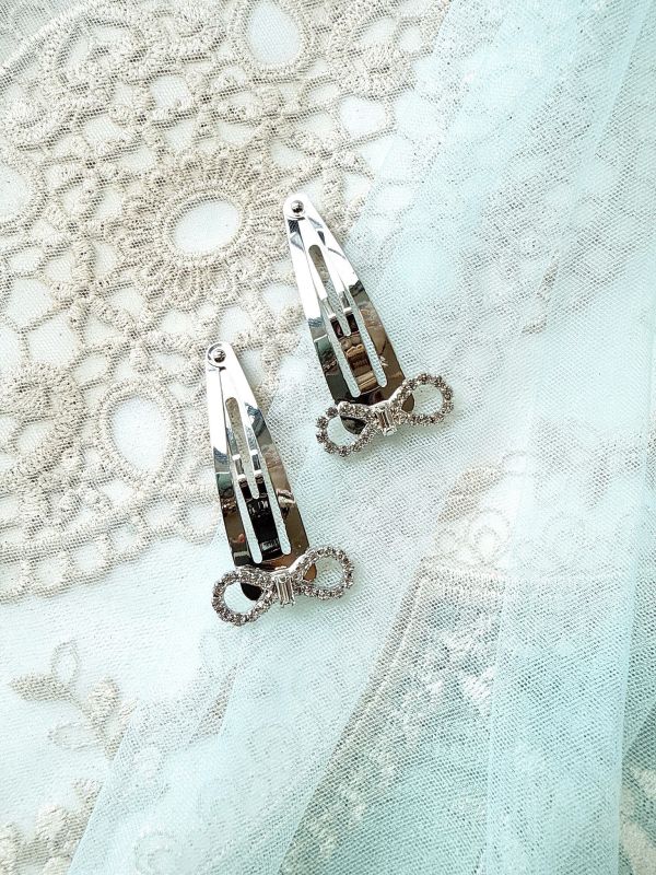 金屬質感蝴蝶結水鑽髮夾啪啪夾 