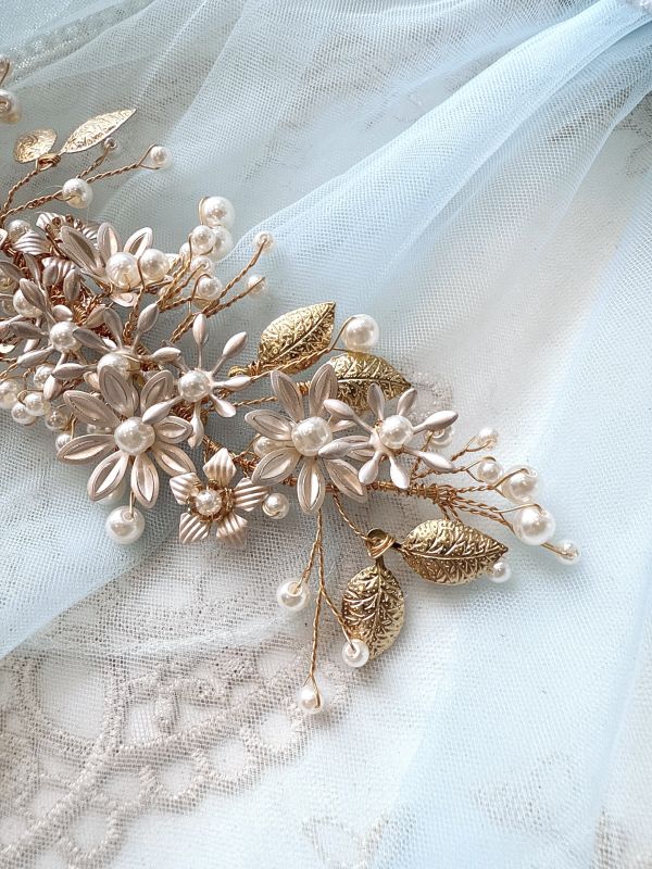 新娘頭飾金屬珍珠花髮夾 