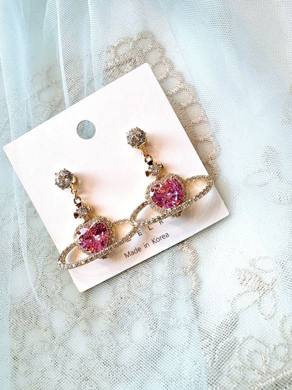 閃耀鋯石垂墜土星鋼針耳環 