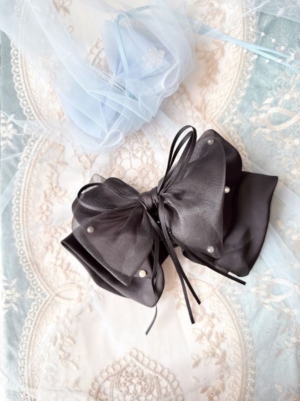 緞面質感蝴蝶結可愛風雪紡公主鯊魚夾/抓夾 