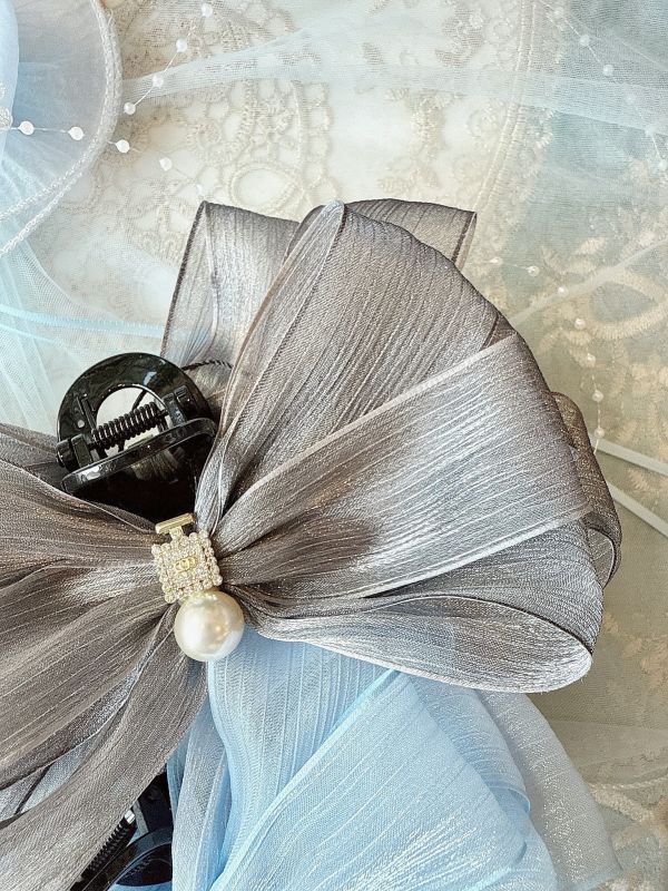高質感銀蔥絲面雪紡多層次大蝴蝶結抓夾 
