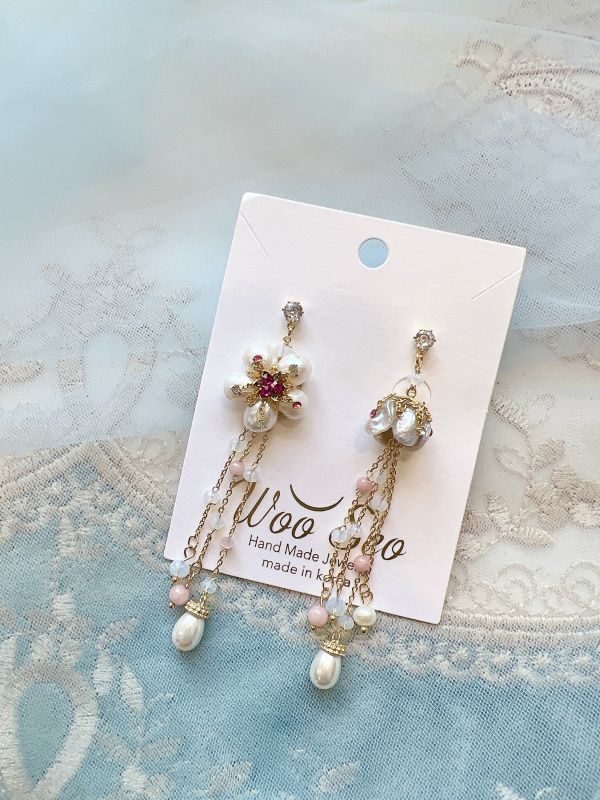 淡水珍珠花系列垂墜流蘇氣質銀針耳環 