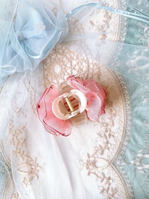 露水粉玫瑰雪紡樹酯抓夾 