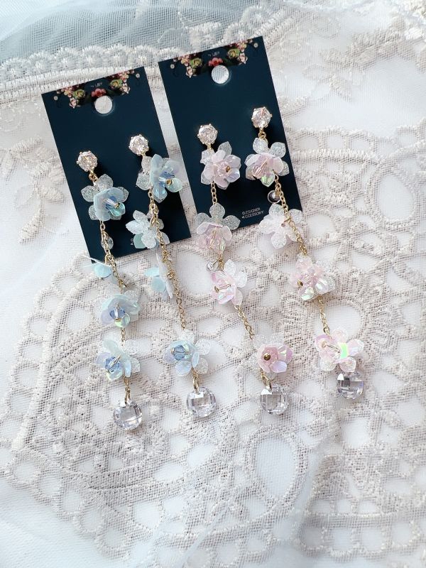 鋯石立體亮片水晶垂墜鋼針耳環 