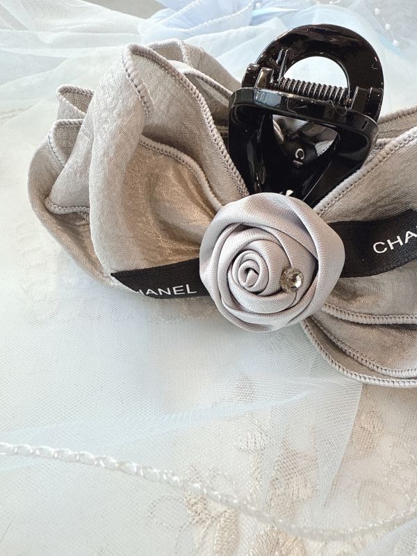 銀玫瑰簡約蝴蝶結雙面抓夾 